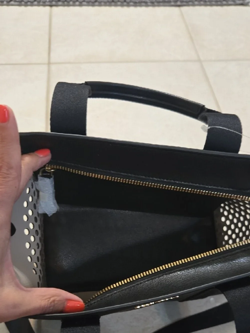 kate spade Black Perforated Tote with Removable Strap NWT